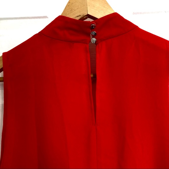 Vince Camuto | Mock Choker Red V-Neck Blouse | L - Picture 6 of 7